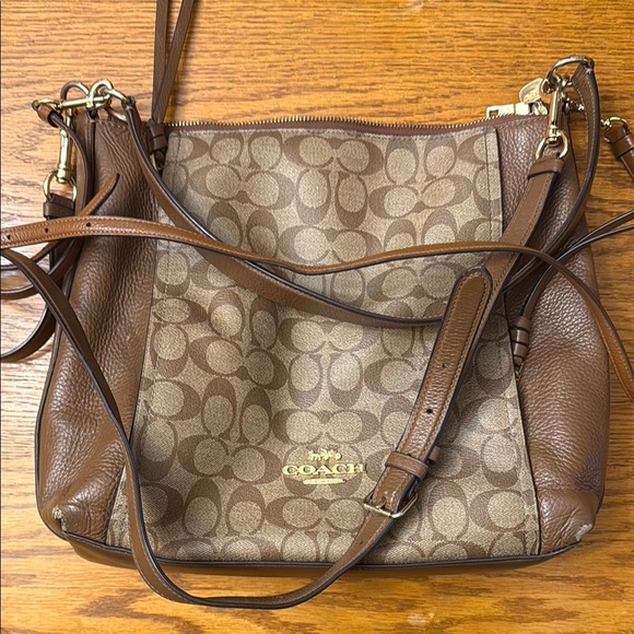 Coach Brown Leather Crossbody Bag with Signature Monogram - Picture 1 of 6